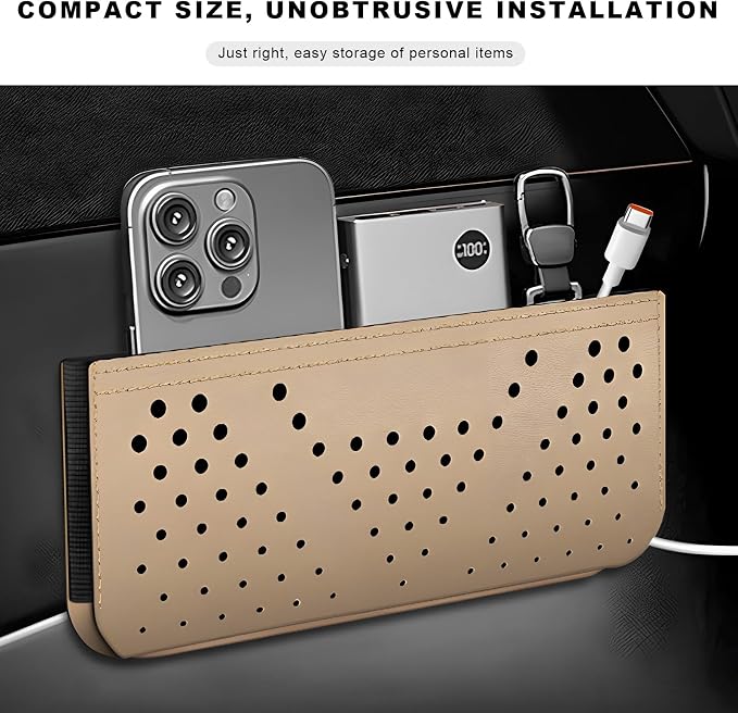 Car Seat Side Pocket Organizer, Auto Center Console Storage Pocket with Adhesive Tape, Multifunctional Leather Tray Pouch Sunglasses Holder for Car Seat Door Window (Beige) - Image 6