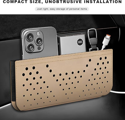 Car Seat Side Pocket Organizer, Auto Center Console Storage Pocket with Adhesive Tape, Multifunctional Leather Tray Pouch Sunglasses Holder for Car Seat Door Window (Beige) - Image 6
