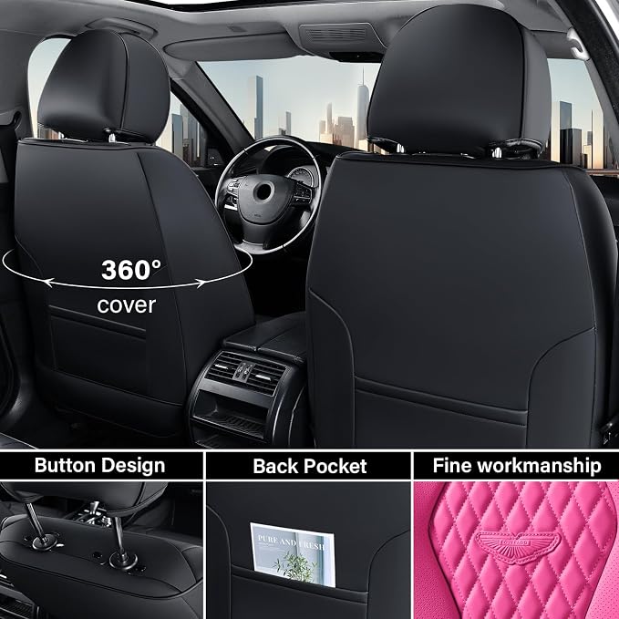 Coverado Automotive Seat Covers Front Seats, Seat Covers 2 Pack, Rose Car Seat Cover, Waterproof Auto Seat Covers, Car Seat Cushion, Front Car Seat Covers Leather Car Seat Protector Fit for Most Cars - Image 3