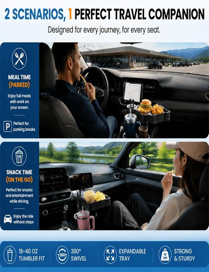 Car Cup Holder Tray, 10 Inch 4-in-1 Cup Holder Tray, 360° Rotating Drink Holder Expander with Detachable Food Tray & Phone Holder, Road Trip Essentials - Image 6