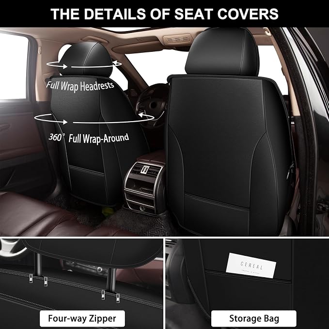 Car Seat Covers for Nissan Kicks 2018-2026 2027 Full Set Faux Leather | Waterproof Breathable Scratch Resistant 360° Wrap Airbag Compatible Easy Clean (5 Seats,Black) - Image 3