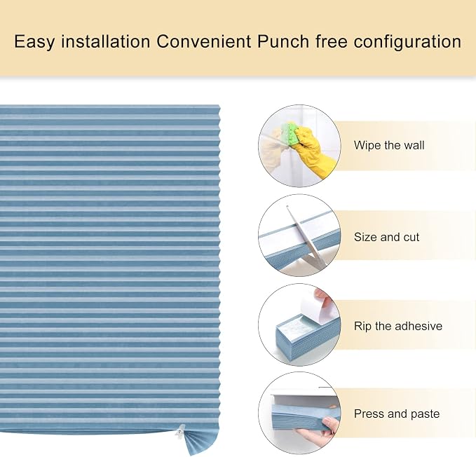 Window Blinds Cordless No Drill Cut to Size Clip On Stick On Self Adhesive Temporary Blinds Pleated Paper Blinds for Windows Doors Shades for Home Nursery Bedroom Kitchen Bathroom | Non-Woven, Light Filtering, Easy Install, Self Adhesive, Pleated Windo... - Image 3