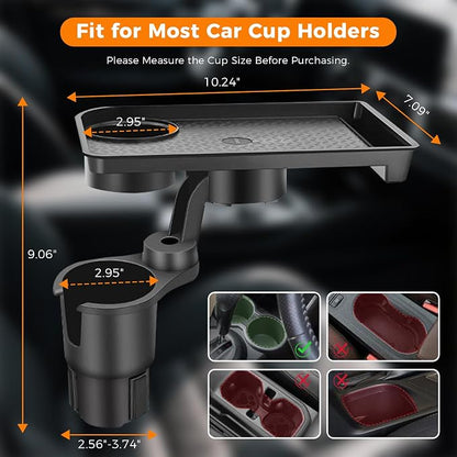 3-in-1 Car Cup Holder Tray for Eating with Double Cupholders | Expander 2.6"-3.7" Inner Diameter Standard Vehicles, Car Seat Cups Holder with 10.24" Snack Tray Organizer & Phone Holder - Image 4