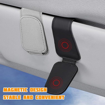 Sunglasses Holder for Car Visor, Microfiber Leather Magnetic Sun Visor Eyeglasses Hanger & Ticket Card Clip, Multi-Function Automotive Interior Glasses Mount, Universal Fit (Light Gray) - Image 3