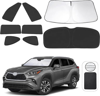 TINGLU Window Shades 8PCS for Toyota Highlander 2020-2026 Accessories Car Side Full Windows Rear Triangular Windshield Sun Shade Sun UV Rays & Privacy Protection for Camping,Napping,and Relaxing by TINGLU