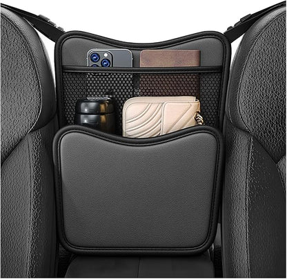 Car Organizer Storage Between Seats, Nappa Leather Front Seat Storage Bag with Tissue Holder, Automotive Console Hanging Net Pocket Handbag Holder for Phone Document (Black) by Unknown