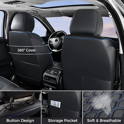 Huidasource 2D/4D Front Seat Covers for Wrangler JK 2007-2017, Black&Blue | Waterproof Leather Front Car Seat Protector Custom Fit for Wrangler JK 2-Door/4-Door Rubicon Sahara Freedom Willys - Image 2