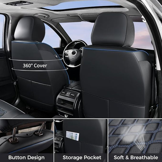 Huidasource 2D/4D Front Seat Covers for Wrangler JK 2007-2017, Black&Blue | Waterproof Leather Front Car Seat Protector Custom Fit for Wrangler JK 2-Door/4-Door Rubicon Sahara Freedom Willys - Image 2
