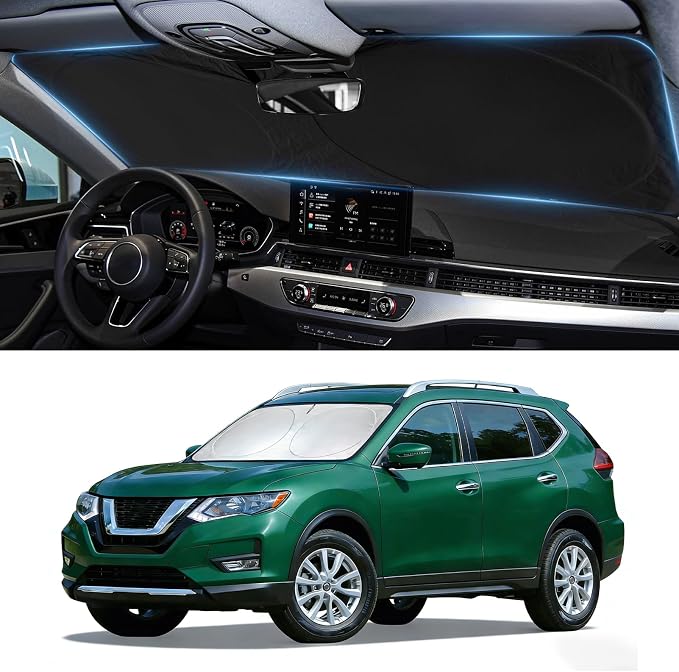 Windshield Sun Shade for 2014-2020 Nissan Rogue Sun Visor Protector | Sunshade Fit Rogue Accessories Foldable Upgrade Front Window Sun Visor Protector Blocks UV Rays Keep Your Car Cooler by BOODANCARS