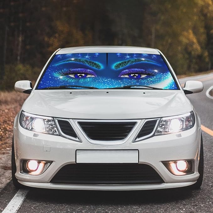 Hello Girl Gorgeous Eyelash Car Windshield Sun Shade Umbrella Sunshade Block UV Rays Sun Visor Protector Auto Windshield Sunshade to Keep Vehicle Cool for Cars Trucks & Suvs 57 X 30 in - Image 2