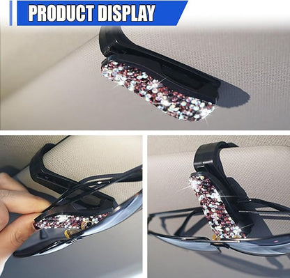 2PCS Bling Sunglass Holder for Car Sun Visor, Crystal Rhinestone Car Eyeglasses Hanger Mount with Ticket Card Clip, Fashion Auto Visor Decoration Accessories for Women Girls (Purple) - Image 6