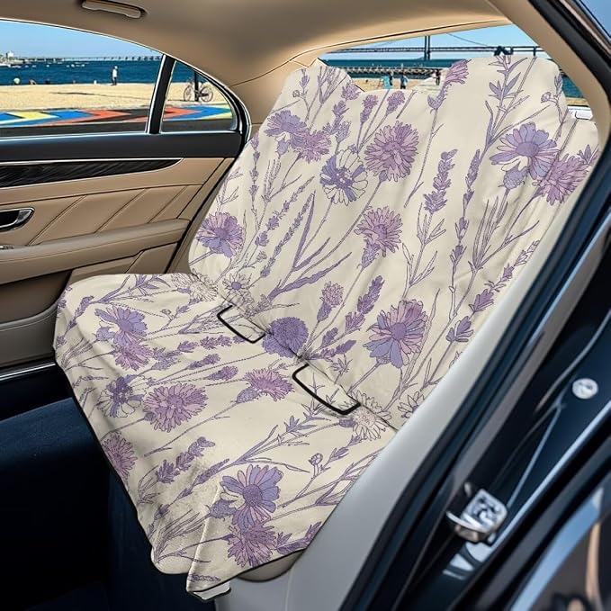 Purple Daisy Flower Print Bench Car Seat Cover Protector Waterproof Heavy-Duty Nonslip Pet Car Seat Cover for Dogs with Universal Size Fits for Vehicles Trucks SUV by LACIYISON