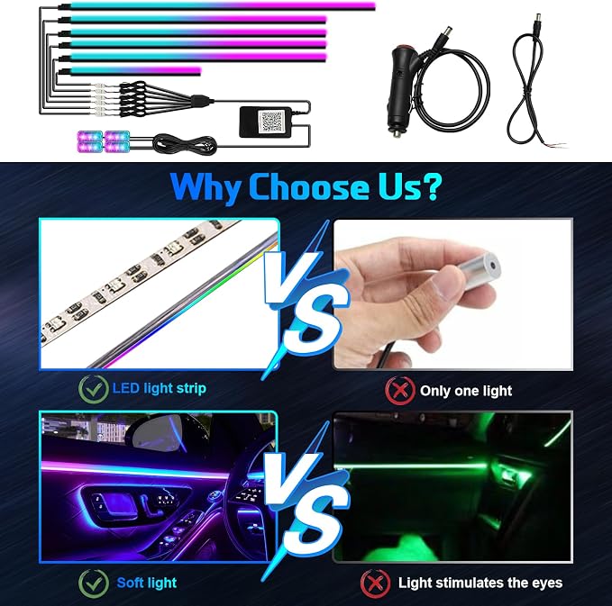 Dreamcolor Acrylic Interior Car Light 10 in 1 Automotive Ambient Light Kits with APP Control 16 Million Color 175 inches Fiber Optic Car LED Strip Light, RGB Music Sync Neon Light Kits - Image 2
