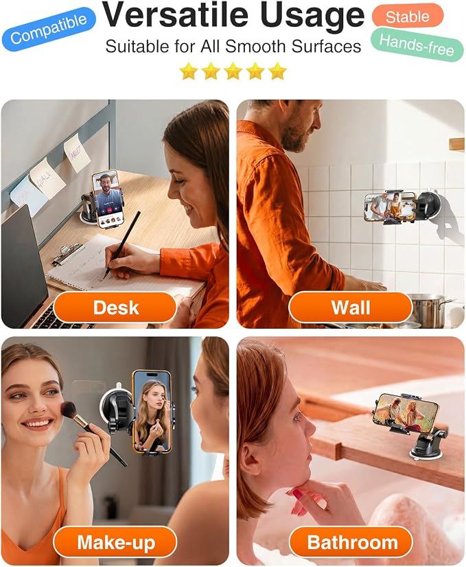 VANMASS Car Phone Holder 2026 Ultimate Military-Grade Strongest Suction & Clip Windshield Dashboard【Newest Best Strongest】Cell Phone Shower & Wall Mounts for iPhone 17 Pro Max 16 15 14 13 Android - Image 2