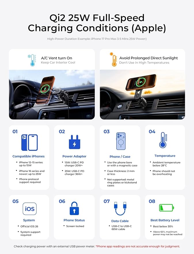 LISEN for Qi2.2 25W MagSafe Car Mount Charger,Car Vent Magnetic Car Charger | Stable & Fast Charging iPhone Car Mount,Qi2.2 Certified 25W Magsafe Car Mount, Car Vent Mount For iPhone 17 16 15 14 13 12 - Image 9