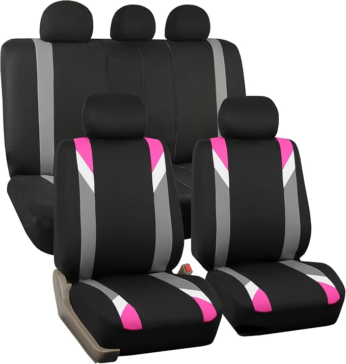 FH Group Premium Modernistic Flat Cloth Car Seat Covers – Universal Fit, Washable Seat Covers for SUV Sedan Van, Pink, Full Set by FHGroup