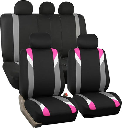 FH Group Premium Modernistic Flat Cloth Car Seat Covers – Universal Fit, Washable Seat Covers for SUV Sedan Van, Pink, Full Set by FHGroup