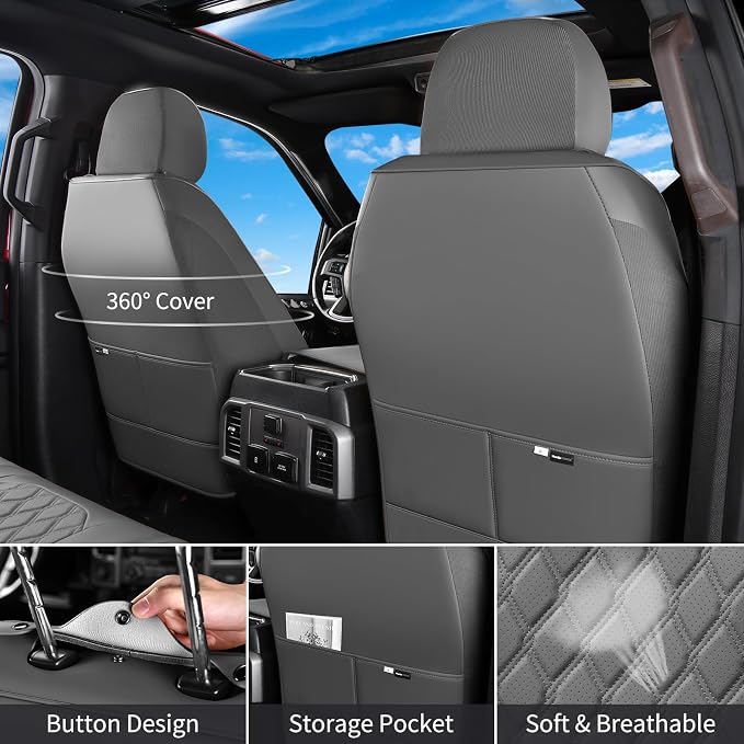 Huidasource Silverado Seat Cover, Sierra Seat Cover fit for Chevy Silverado/GMC 2014-2018 1500, 2015-2019 2500HD 3500HD Crew Double Extended Cab, Thickened Nappa Leather Truck Seat Covers, Black&Blue - Image 5