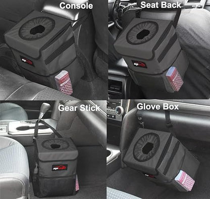 EPAuto Waterproof Car Trash Can with Lid and Pockets, 2.5 Gal, Dark Gray | Leakproof, Collapsible Multipurpose Car Bin with 3 Side Storage Pockets, Adjustable Straps - Image 3
