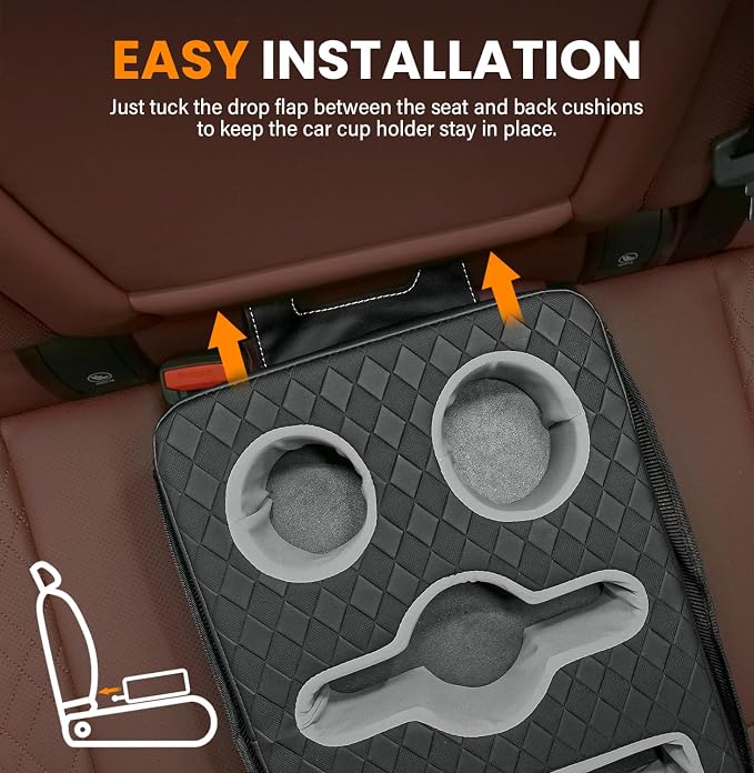 Car Cup Holder Back Seat Cup Holder for Car Truck Bed Organizer | Boat Couch Sofa Cup Holder Tray Expander Auto Rear Seat Organizer Storage PU Leather for Coffee Drinks Snacks Remote Phone - Image 4