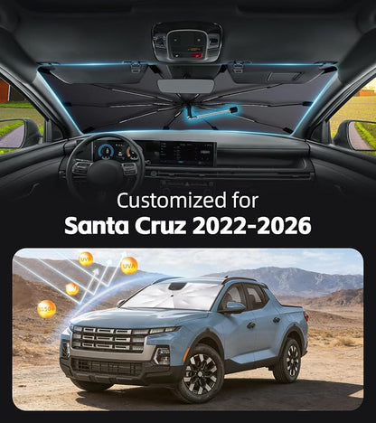 Windshield Sun Shade for Hyundai Santa Cruz 2022-2026, 360°Rotating Shaft | Custom Fit Umbrella Sunshade for UV Blocking, Interior Heat Protection, Easy Storage, UPF 50+ Cool Windshield Cover - Image 2