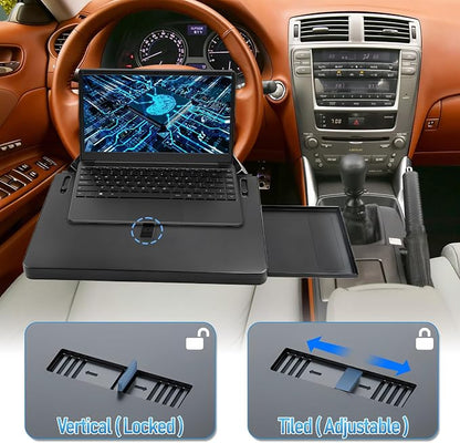 2 in 1 Steering Wheel Desk Dual Slide - 15"Out Trays Laptop Holder | Adjustable Laptop Tray,Car Seat Gap Filler Organizer with Tablet Slot Anti Slip Surface for Eating Writing Working for Car - Image 4