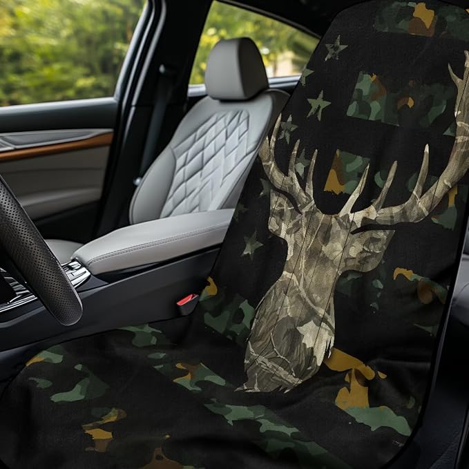 American Flag Camo Deer Car Seat Towel Cover with Storage Bag Animal Deer Auto Seat Cover Protector American Flag Camo Car Interior Accessories Universal Auto Interior Seat Towel Protector - Image 3