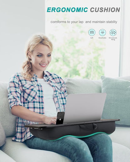 Lap Desk, Portable Laptop Desk with Cushion and Multi-Color Glow, Extra Wide Surface Fits 17” Laptop, Tray for Bed, Sofa, Travel or Car – ISTUDYNITURE (Black, Ambient Colors) - Image 2