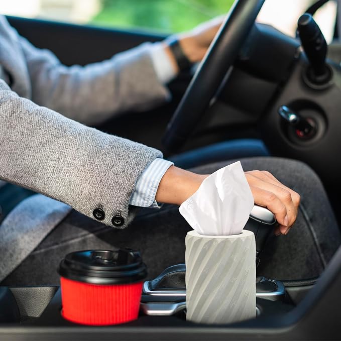 Car Tissue Holder, Refillable Round Cylinder with 3 Tissue Packs, Universal Fit for Vehicle Cup Holder, Home & Office, Car Accessories Interior (Light Grey) - Image 8