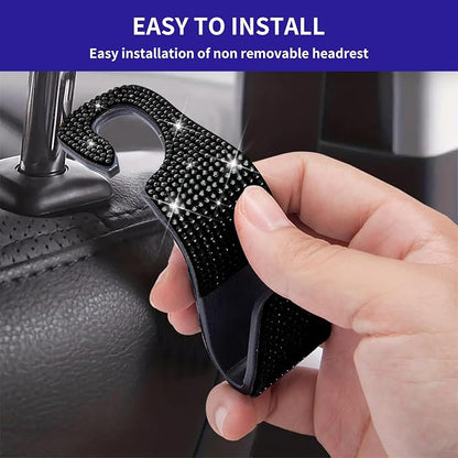 4PCS Bling Car Seat Headrest Hooks, Vehicle Back Seat Purse Handbag Hanging Holder with Crystal Rhinestone, Diamond Storage Organizer Hook,Bling Car Accessories for Women (Blue) - Image 4