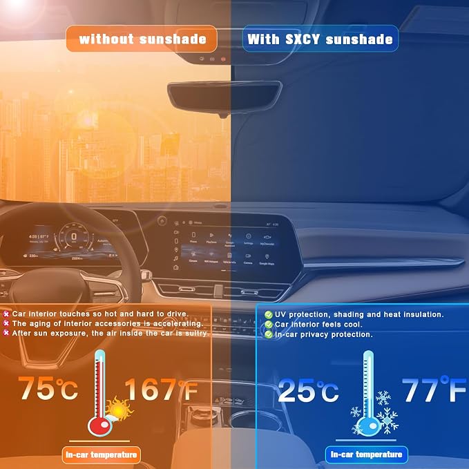 SXCY for 2025 2026 Chevrolet Equinox/Equinox EV Windshield Sunshade for 2025 2026 Chevy Equinox Accessories 2025 2026Equinox Sunshade Foldable Sun Shield Sun Shade Block UV Rays - Image 3