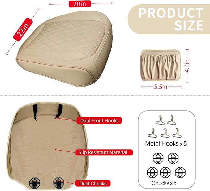 BEITK 2 Pack Leather Front Car Seat Bottom Covers Beige | PU leather,Waterproof, Full Wrap, Non-slip, with Storage Pocket, Universal Fit for Sedan Truck SUV, Easy to Install - Image 2