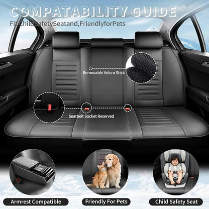 Fit Yaris Car Seat Covers for Toyota Yaris 2007-2019 2020 -Premium Leather, Waterproof，Breathable，All-Weather Seat Cushion Protecto & Airbag Compatible, Full Set Black - Image 3