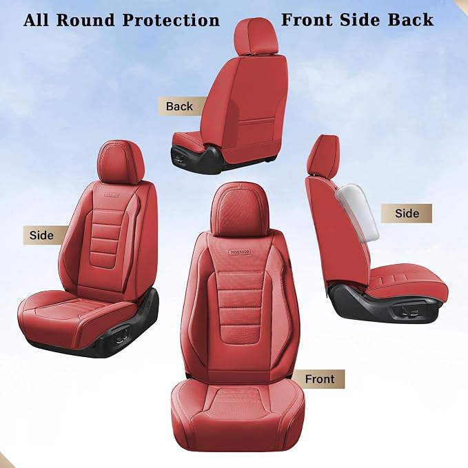 Coverado Car Seat Covers Front, Seat Covers for Cars, Waterproof 2-Pack Car Seat Cushions, Leather Carseat Seat Protectors, Universal Seat Covers Fit for Most Sedans SUV Pick-up Trucks(Red) - Image 3
