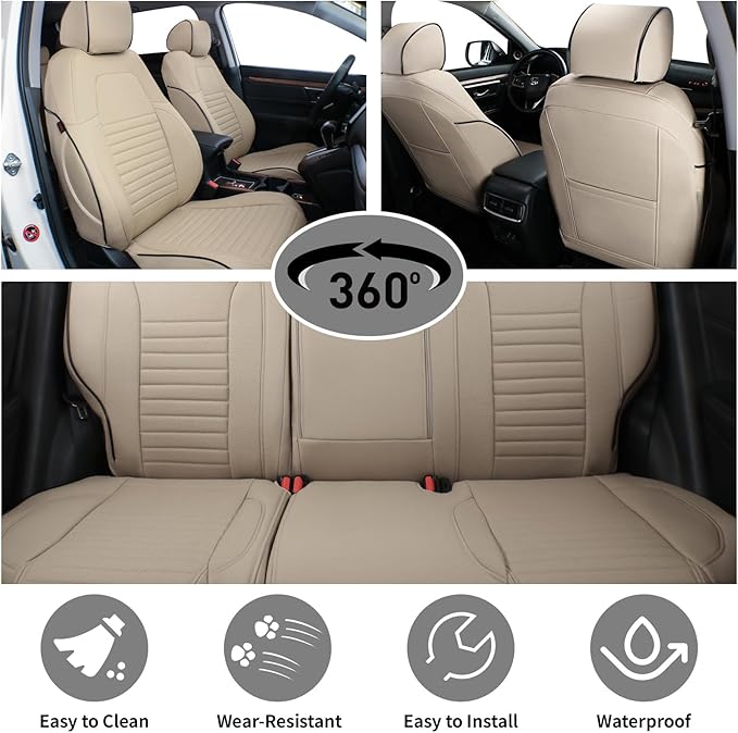 EKR Car Seat Covers for Honda CRV 2012-2014 (NO LX) Leatherette Full Set | Custom Fit for Honda CRV 2012 2013 2014 (Not for LX) Factory-Style Interior Upgrade,Faux Leather(Beige) - Image 4
