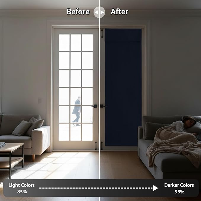 RYB HOME Blackout Door Curtain for Patio Front Tricia French Door Window | Thermal Insulated, Self Adhesive, Privacy, For Patio Kitchen Front Entry Front Back Door Glass Window, W30 x L69, 1 Panel - Image 5