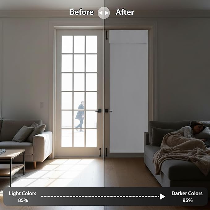RYB HOME French Door Curtain 80 inch Long, Tie Up Blinds for Patio Door | Thermal Insulated, Self Adhesive, Privacy, For Bedroom Kitchen Front Entry Front Back Door Glass Window, W34 x L80, 1 Panel - Image 5