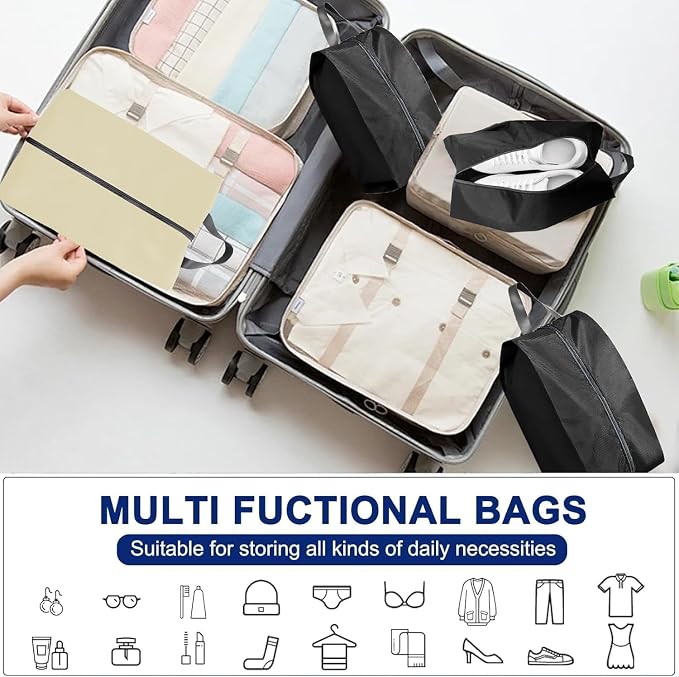 5Pcs Large Travel Shoe Bags Portable Travel Gifts Shoe Organizer with Zipper Closure, Waterproof Nylon Shoe Storage Organizer with Handle Travel Bags For Men and Women, Beige - Image 4