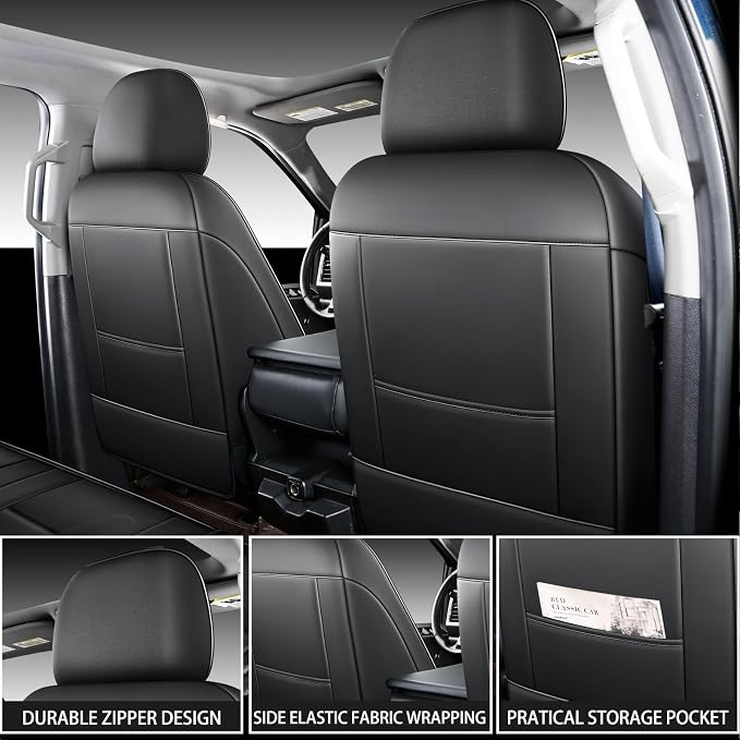 MINGBRON Car Seat Covers Custom Fit 2009-2026 Ford F150 Crew Cab and 2017-2026 F250 F350 F450 Super Duty Pick-up Truck, Automotive Vehicle Cushion Cover with Waterproof Leather（Black） - Image 6