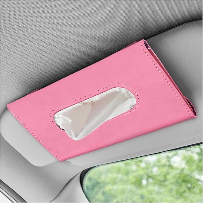 Car Visor Tissue Holder, Premium Leather Sun Visor Napkin Organizer with Tissue Refill, Universal Backseat Napkin Case Sunvisor Mask Holder for Cars SUVs Trucks RVs (Pink) by Pxobiug