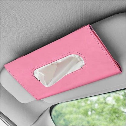 Car Visor Tissue Holder, Premium Leather Sun Visor Napkin Organizer with Tissue Refill, Universal Backseat Napkin Case Sunvisor Mask Holder for Cars SUVs Trucks RVs (Pink) by Pxobiug