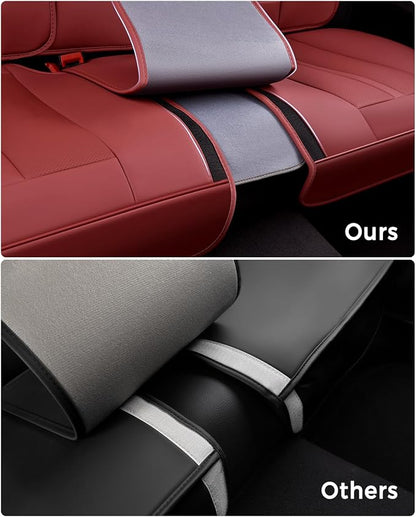 Huidasource Rear Car Seat Cover Luxury Nappa Leather, Rear Seat Cover with Velcro Adjustable, Ventilation Holes, Child Seats, Back Seat Covers for Cars Universal Fit for Most Cars SUV Trucks, Red - Image 3