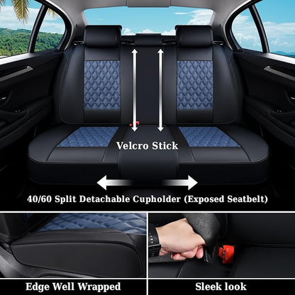 Coverado Universal Car Seat Covers Full Set, Sporty Non-Slip Waterproof Faux Leather Front & Rear Seat Protectors for Trucks SUVs, Mens Automotive Interior – BlackBlue - Image 6