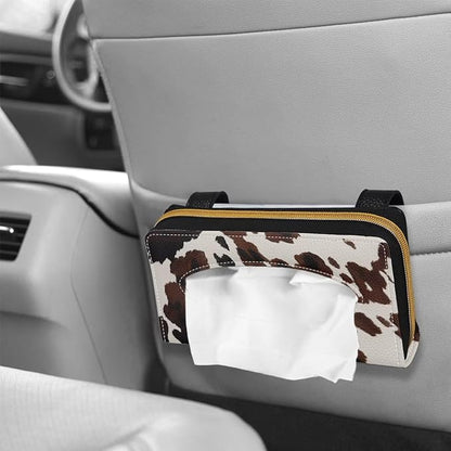 Biyejit Car Tissue Holder, Cow Hide Print Visor Napkins Box Dispenser For Car Decoration, Suitable For Most Cars, 1 Pack - Image 4