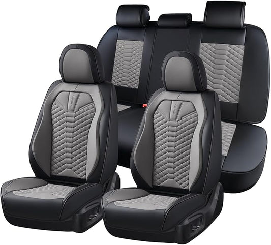 Coverado Seat Covers Full Set, Waterproof Nappa Leather Seat Covers for Cars, 5 Seats Universal Car Seat Protectors, Black and Gray Automotive Seat Covers Car Seat Cushions Fit for Most Cars by COVERADOAUTO