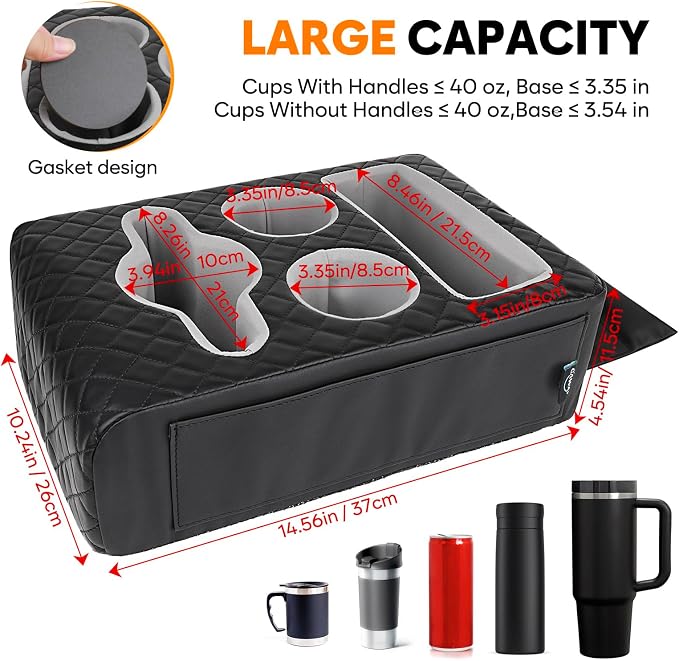Back Seat Cup Holder for Car, Truck Bed Organizer, Car Truck Boat Organizer, Couch Cup Holder Expander Tray Holds Fit for Coffee Drink Food Snacks Remote with Side Pockets - Image 2
