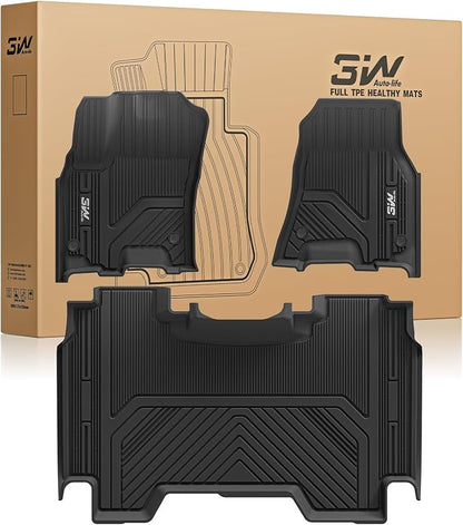 3W Floor Mats Fit for Dodge Ram 1500 Crew Cab 2025-2026 | (w/o Rear Under-Seat Factory Storage), TPE All Weather Custom Fit Floor Liner for Ram 1500 Mats, Black by 3W