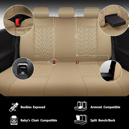 CAR PASS Neoprene Waterproof Seat Covers Full Sets, Wetsuit Car Seat Covers 5 Seats Universal Fit for Vans, Truck, SUV, 3D Tyre Embossed Seat Covers Anti Slip with Armrests, Aibag Compatible All Beige - Image 4