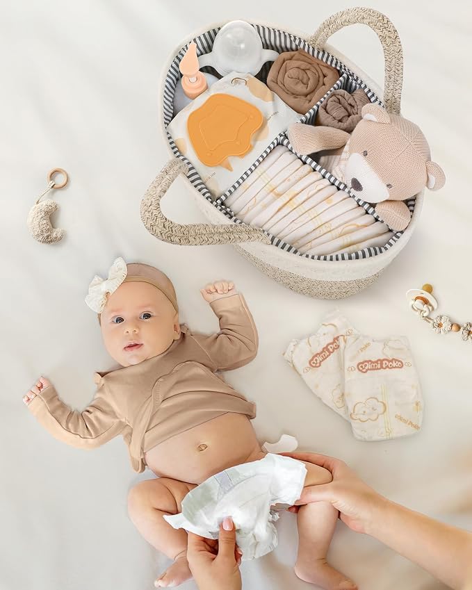 Maliton Extra Large Diaper Caddy Organizer, Cotton Rope Nursery Basket, Portable Organizer for Changing Table, Car, Diaper Storage for Baby Stuff for Newborn - Image 6