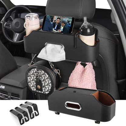 HOLDCY Car Back Seat Organizer with 2 Cup Holders, Tissue Storage, Black | Rigid ABS Frame With Pu Leather, Dual Hooks And Tool-Free Mounting For Cars, Suvs And Trucks With Separate Headrest Posts by HOLDCY